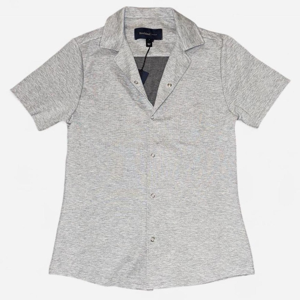 River Island Grey Short Sleeve Collared Button Down Shirt (men’s medium); NWT